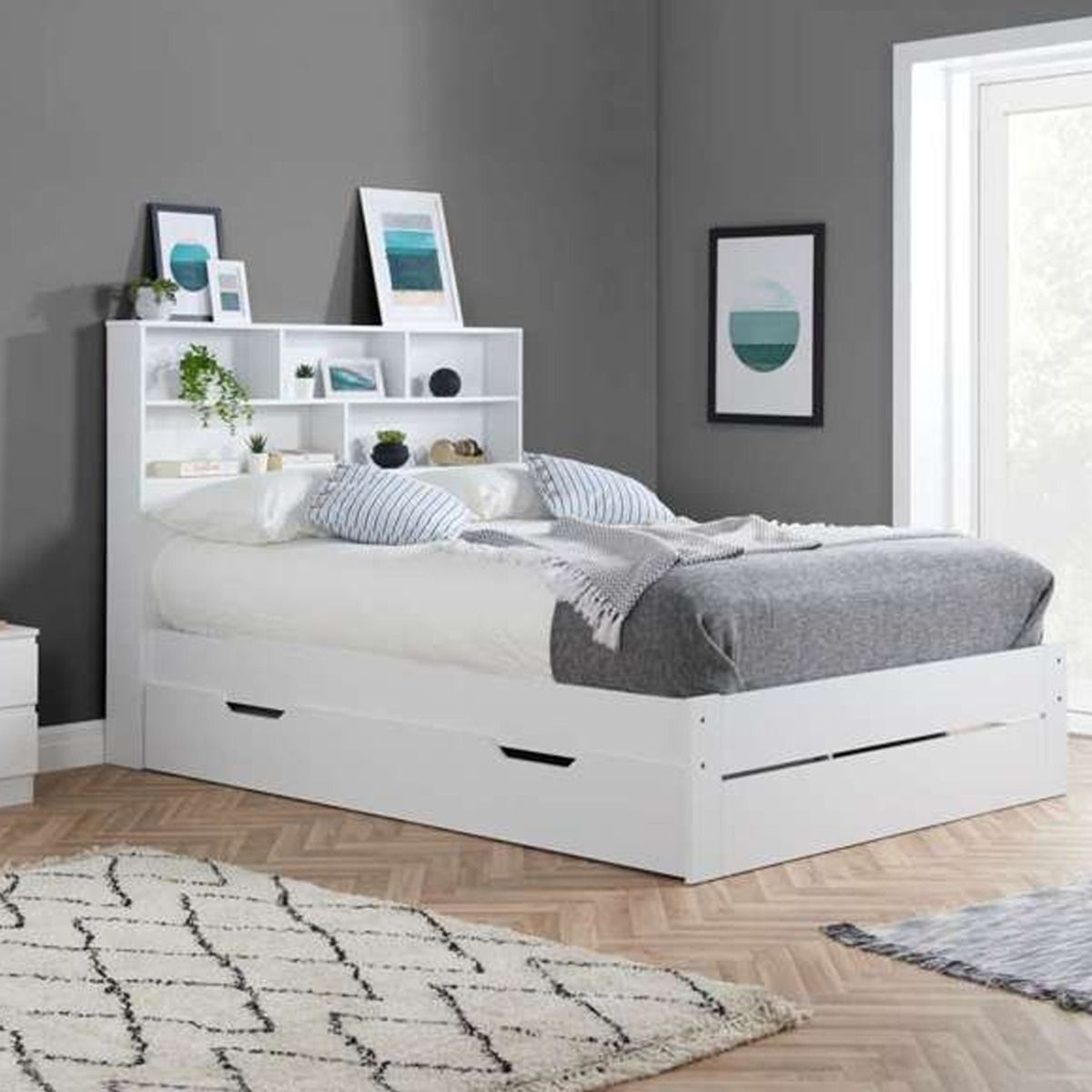 Velo White Wooden Large Storage Drawer Bed Frame - Kingsize 5ft