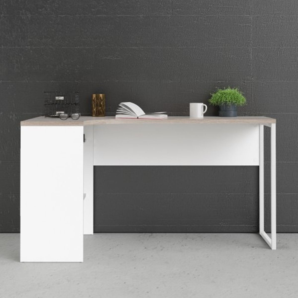 Milton 2 Drawers Corner Computer Desk - White and Truffle Oak