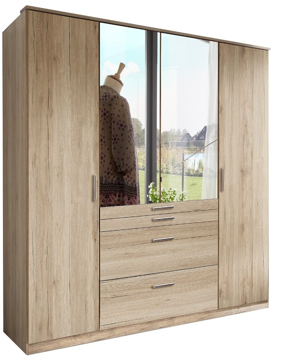 ACORN 4 Door Mirrored Wardrobe with 4 Drawers Oak - 180cm