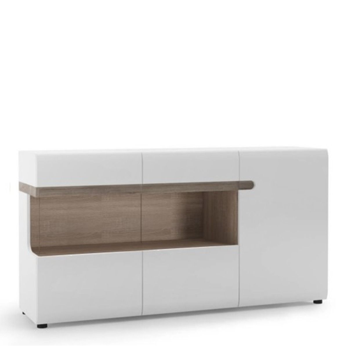 Stanley 3 Door Glazed Sideboard - White with Truffle Oak Trim