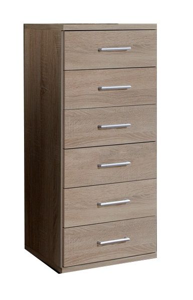 FARO Oak Finish Chest of Drawers - Tallboy, Medium-sized, 6 Drawers