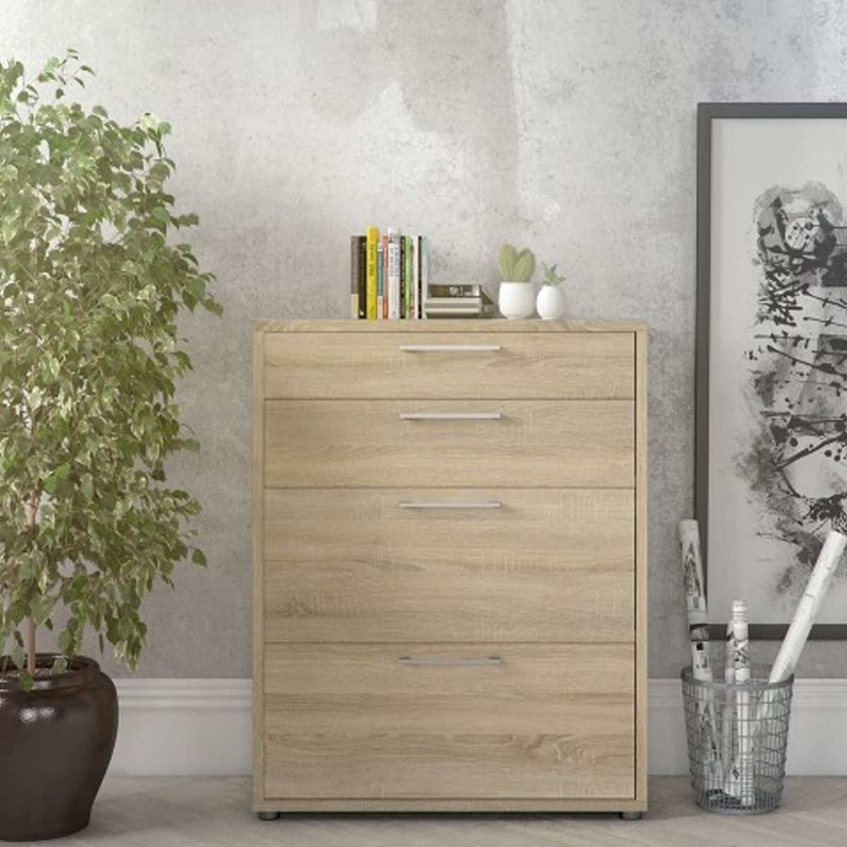 Milton Office File Drawers Storage With 4 Drawers - Oak
