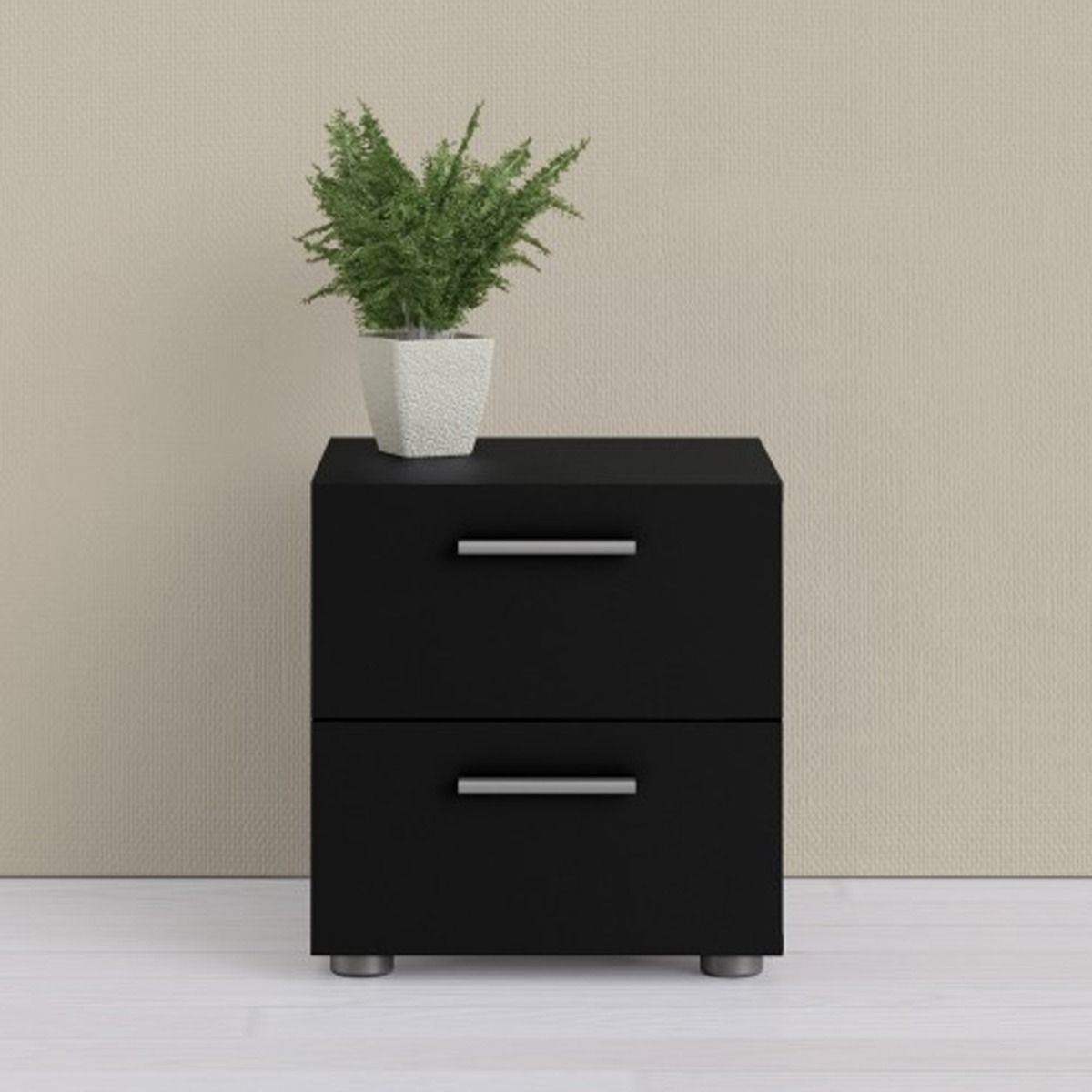 Bedside Table - NOTTINGHAM 2 Drawer Nightstand Black 40cm