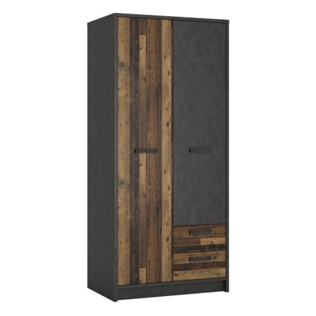 ROMANIA 2 Door Kids Wardrobe with 2 Drawers Walnut and Grey - 87cm