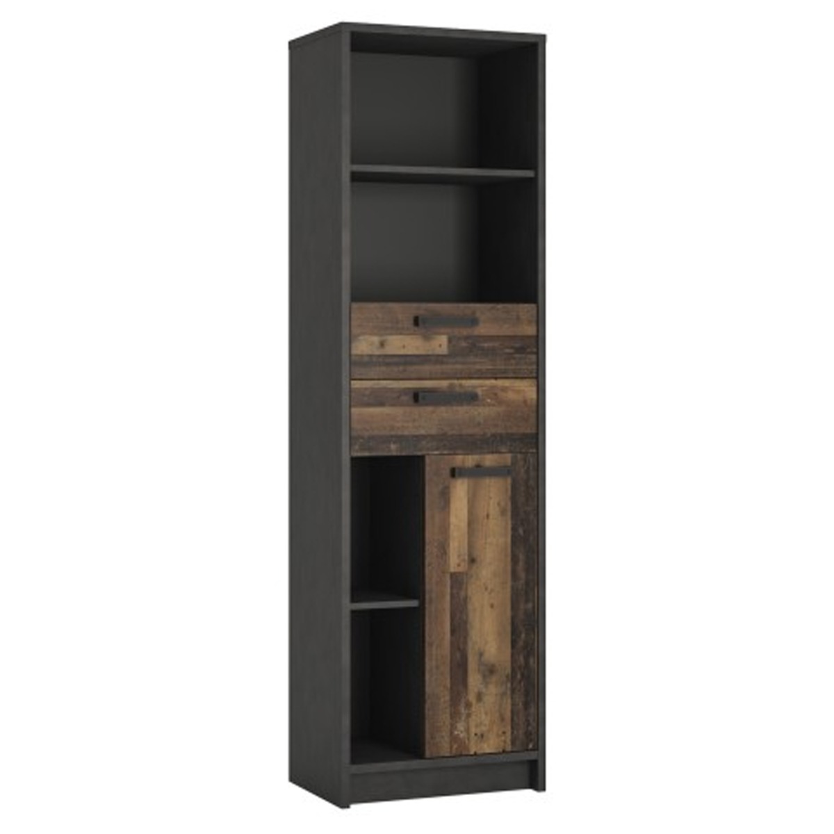 Romania Bookcase with Door and 2 Drawers - Walnut and Dark Matera Grey