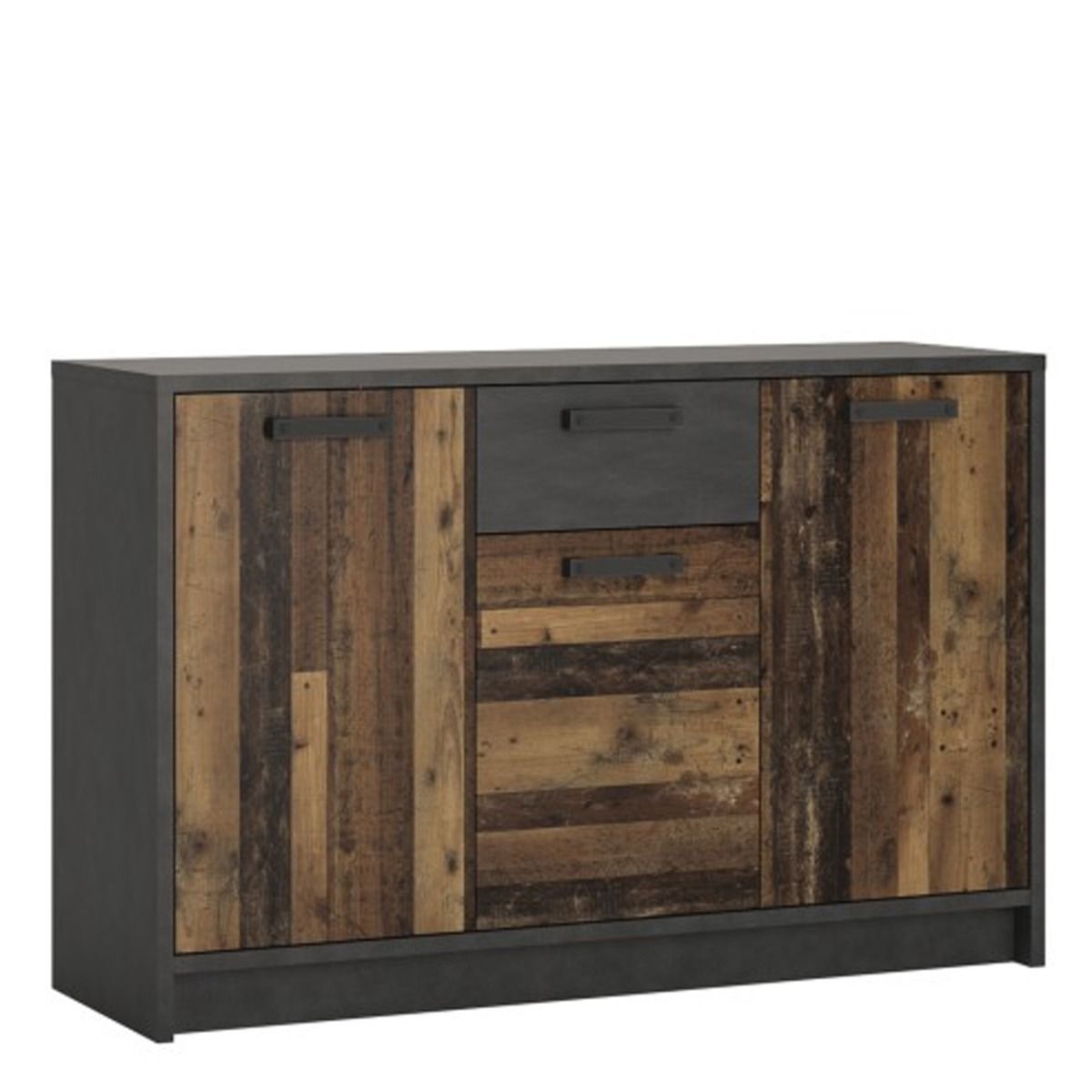 Romania Display Cabinet with 3 Doors and 1 Drawer - Walnut and Dark Matera Grey