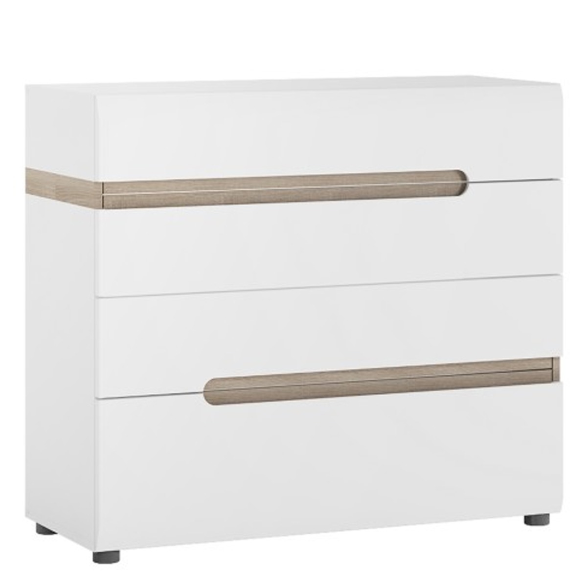 CEDRIC White Chest of Drawers - Large-sized, 4 Drawers