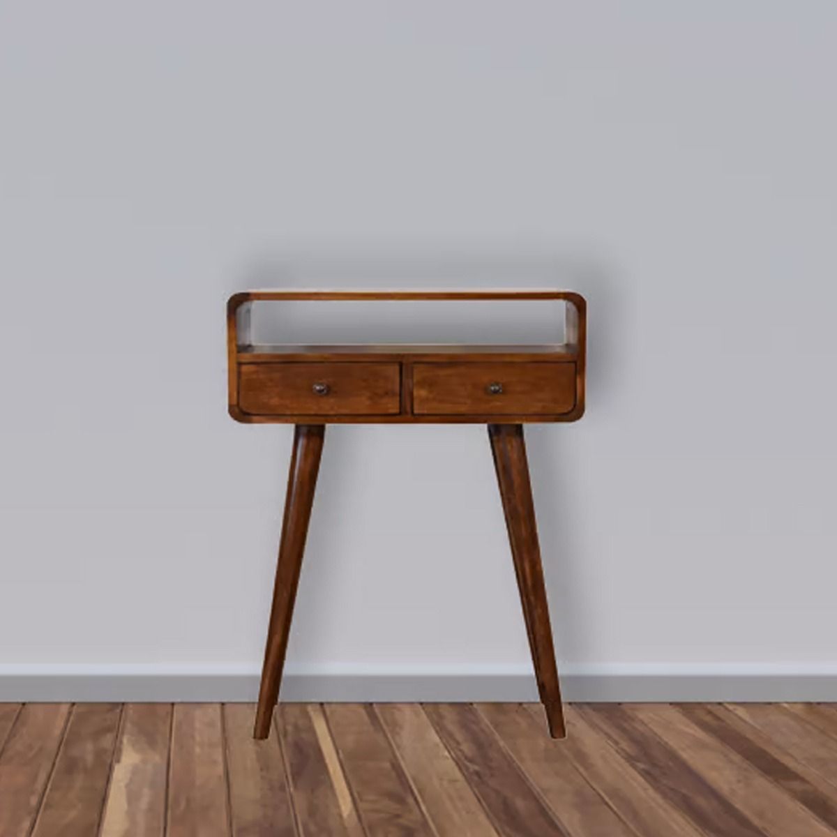 Nordic Style Legs 2 Drawers Curved Console Table - Chestnut
