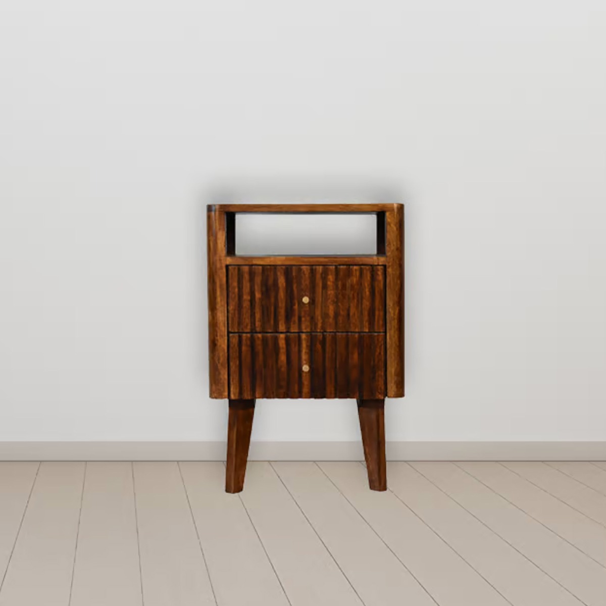 Bedside Table - RETRO 2 Drawer Nightstand Chestnut 40cm