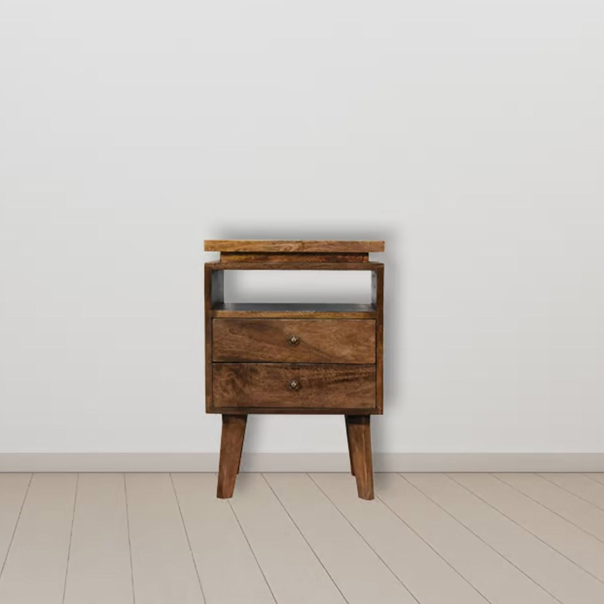 Bedside Table - YOSHI 2 Drawer Nightstand Oak and Classic Grey 40cm