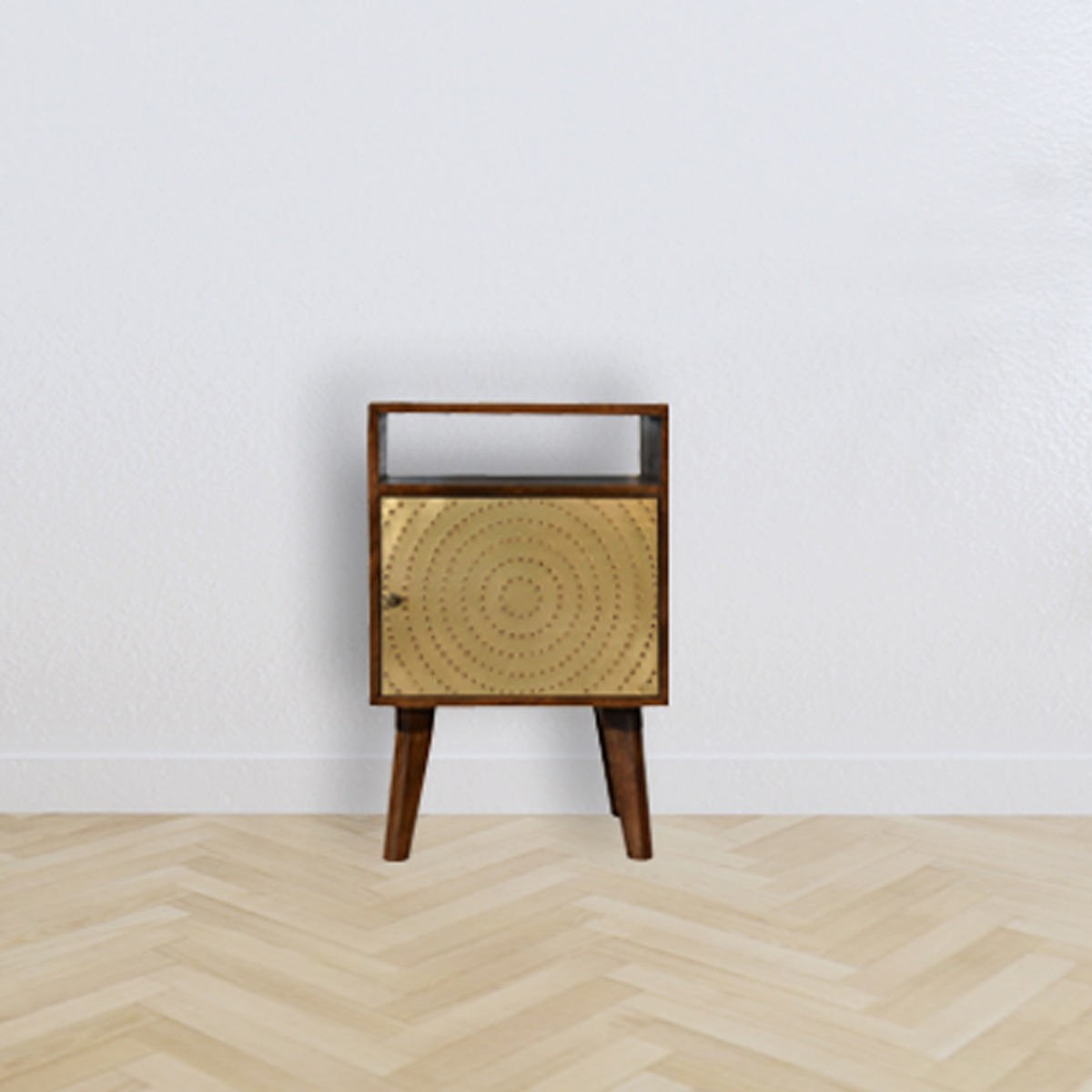 Bedside Table - STROUD Nightstand Chestnut with Brass 40cm