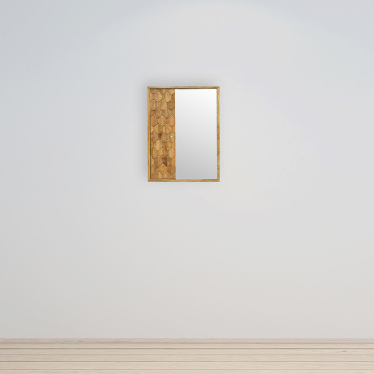 Wall Mounted Pineapple Carved Sliding Mirror Cabinet - Oak