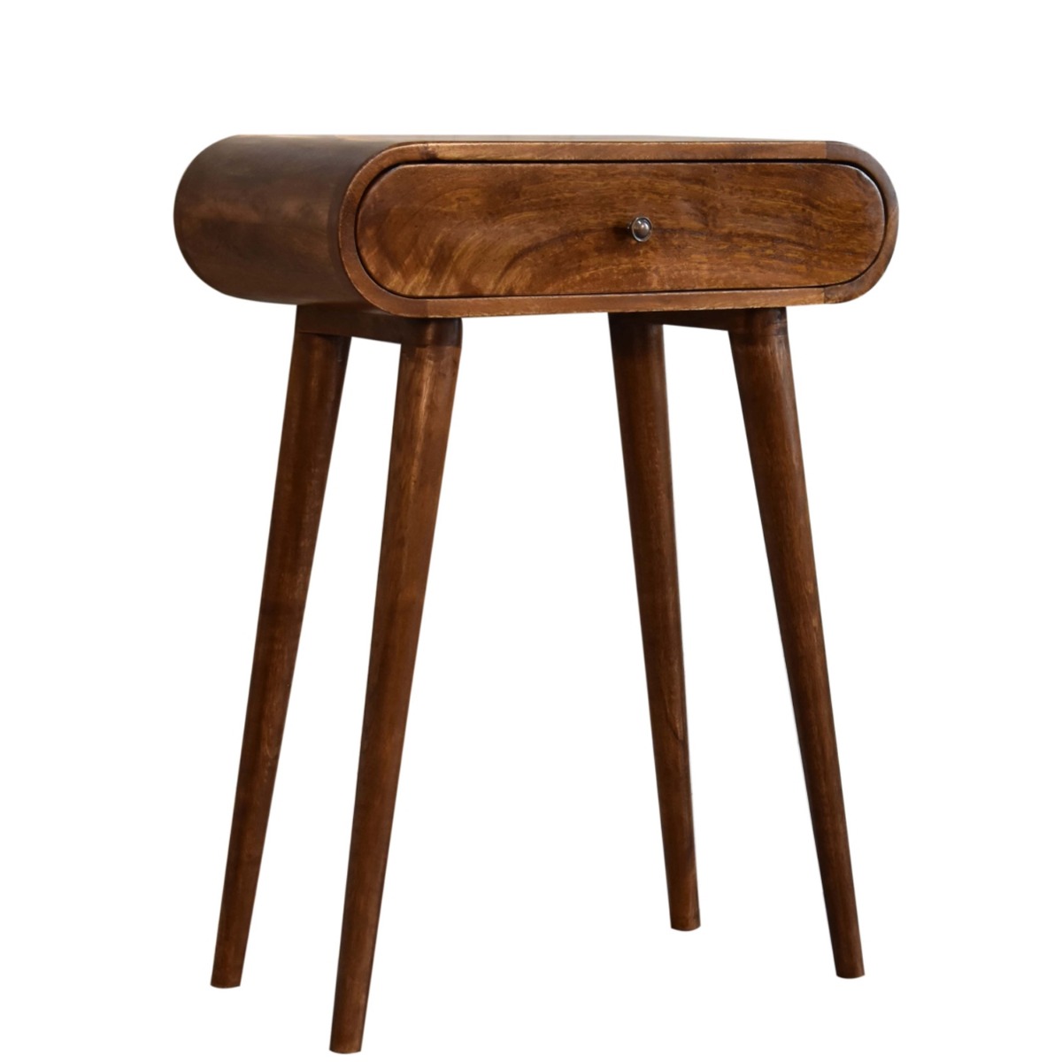 Solid Wooden Rounded Mini Console Table with Drawer - Chestnut