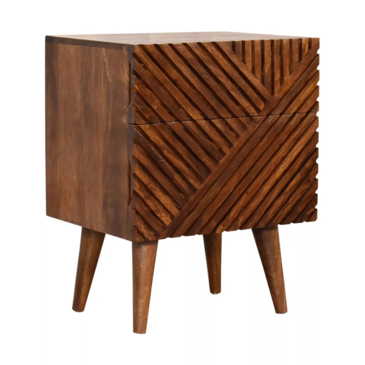 Bedside Table - LEWA 2 Drawer Nightstand Chestnut Finish 45cm