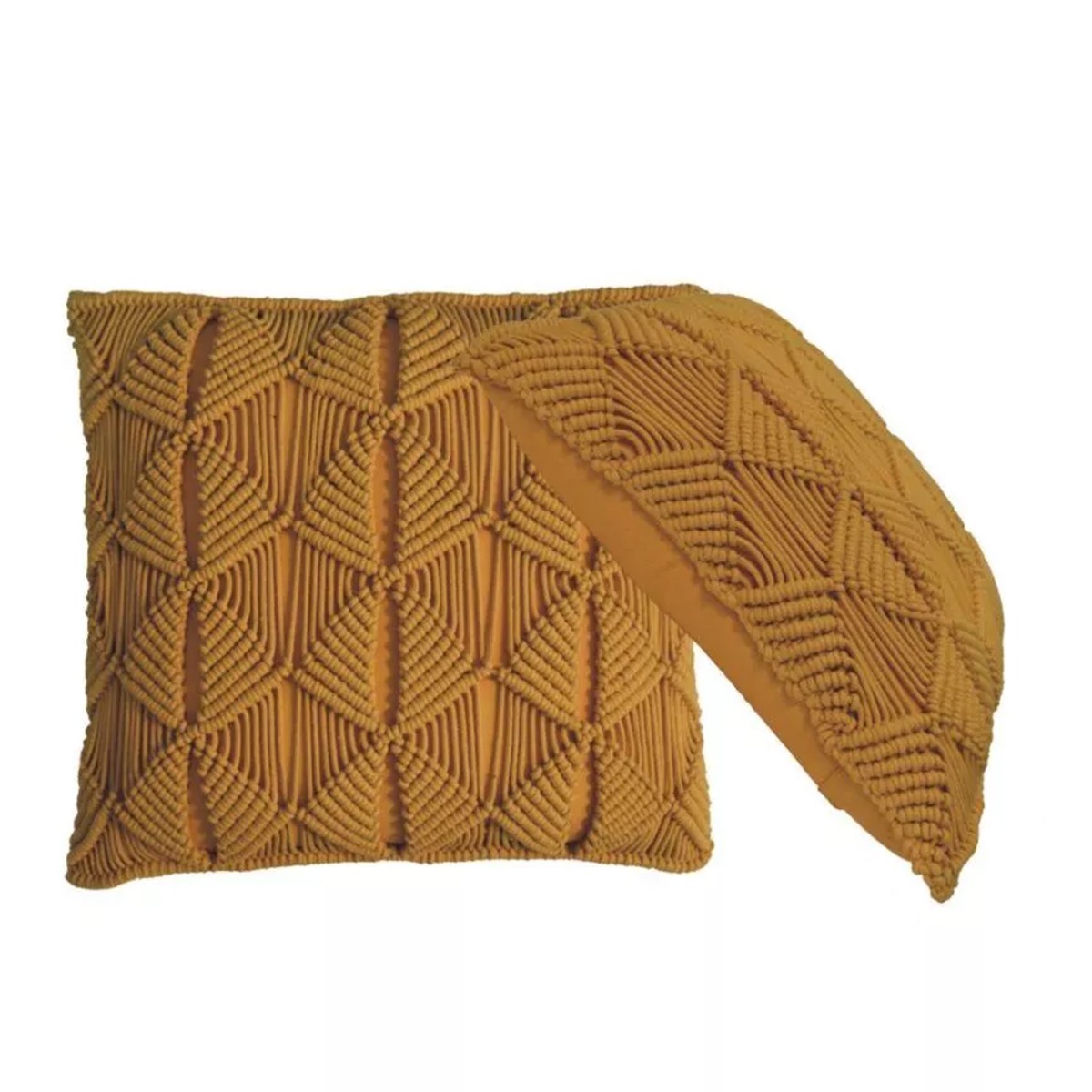 2Pc Woven Design Cotton Blended Cushion - Mustard