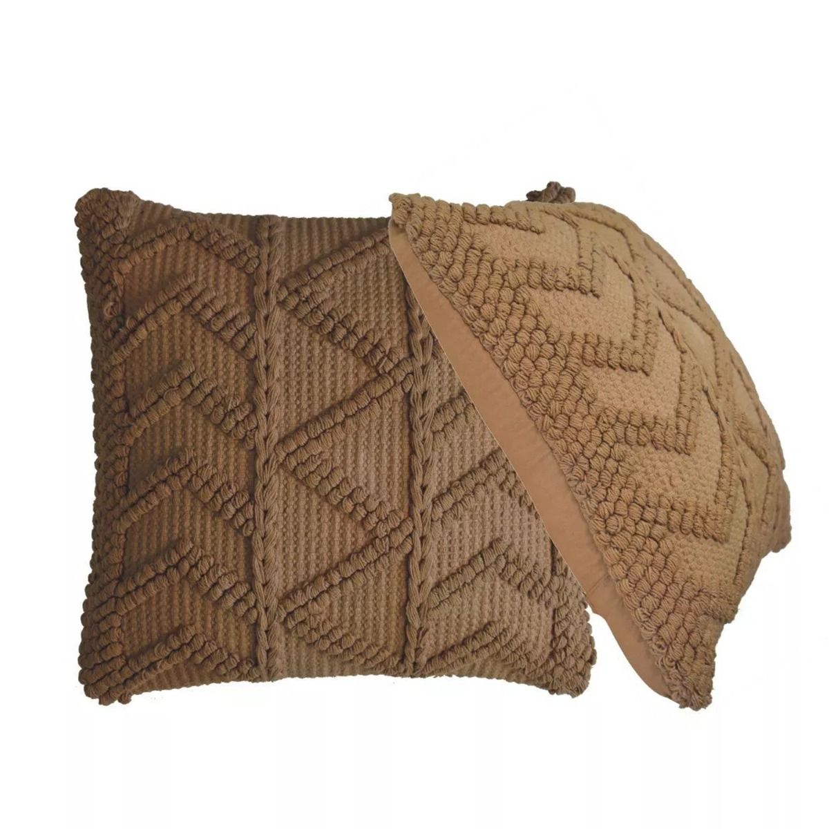 2Pc Zig Zag Design Cotton Blended Cushion - Coffee