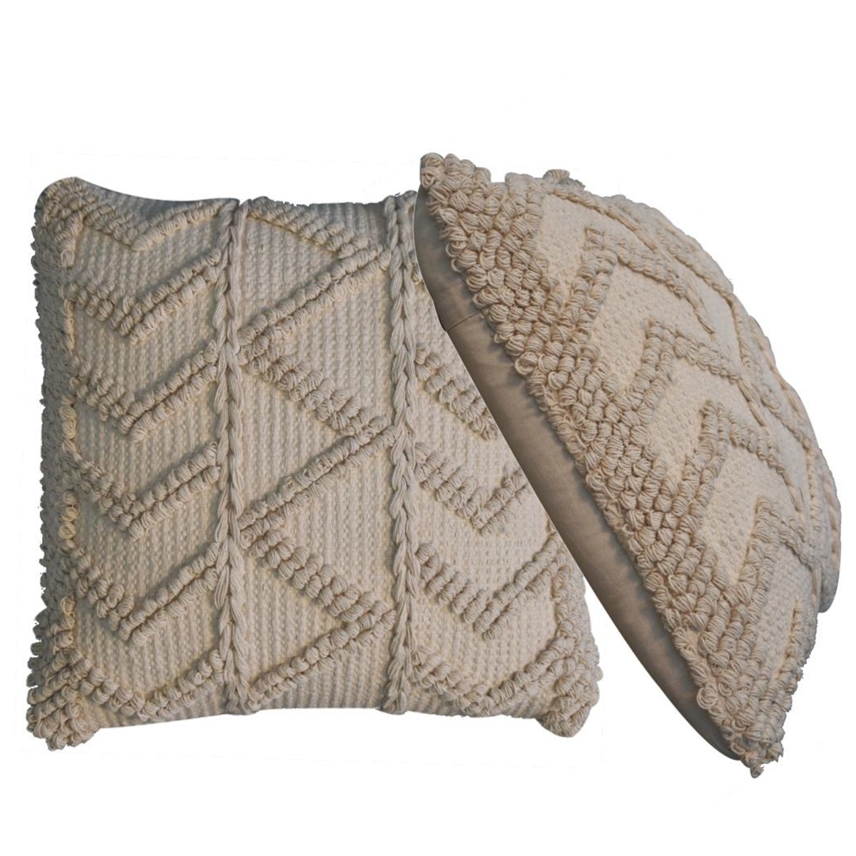 2Pc Zig Zag Design Cotton Blended Cushion - Cream