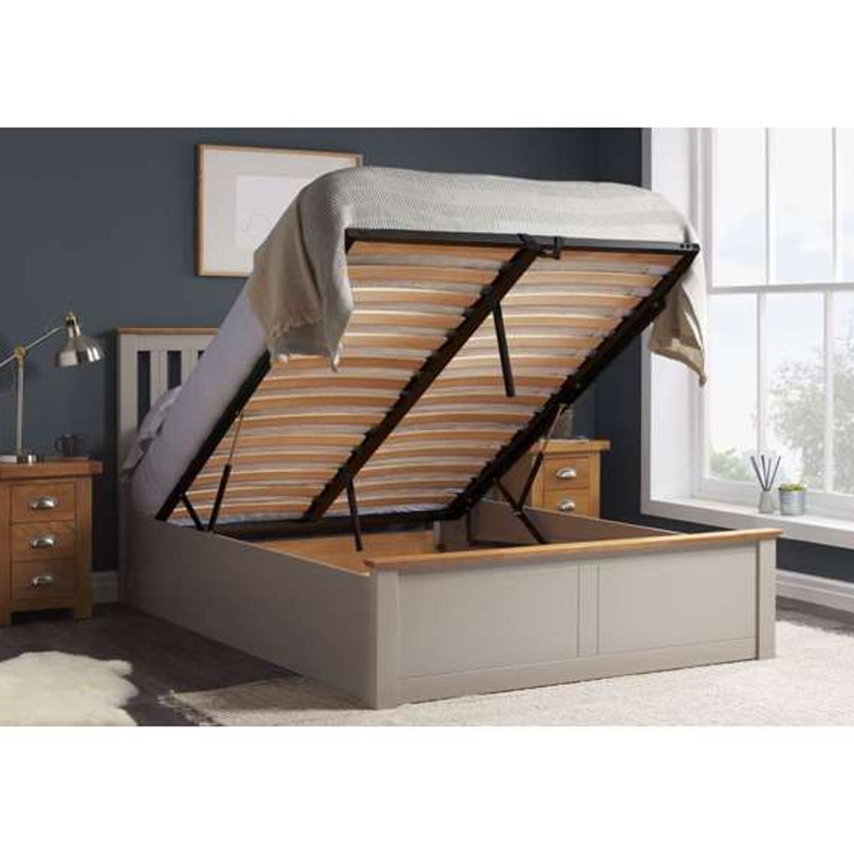 Phoenix Wooden Ottoman Storage Grey Bed - Kingsize 5ft