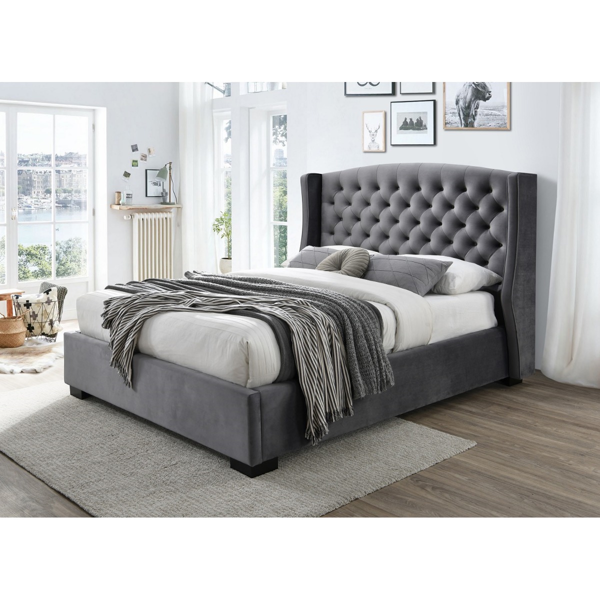Ambassador Upholstered Dark Grey Fabric Bed - Standard Double 4ft6