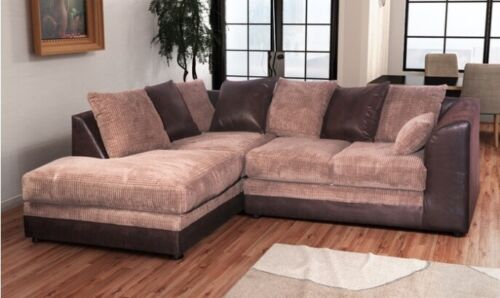 MESHA Jumbo Cord 4 Seater Corner Sofa - L Shaped - Left Hand Facing - Brown and Beige