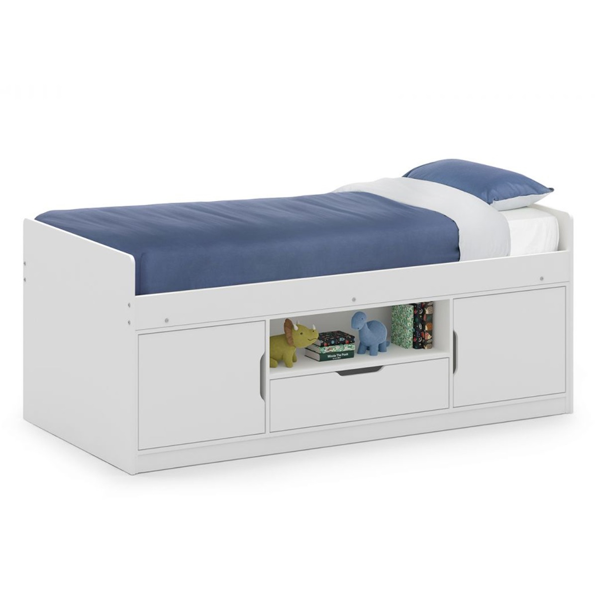 Atom Low Sleeper with Two Cupboards, Drawer and Open Shelf - White