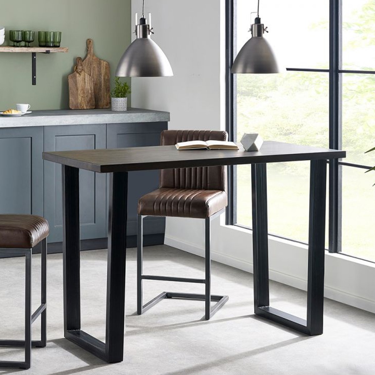 Metal Frame Legs Brooklyn Bar Table - Dark Oak