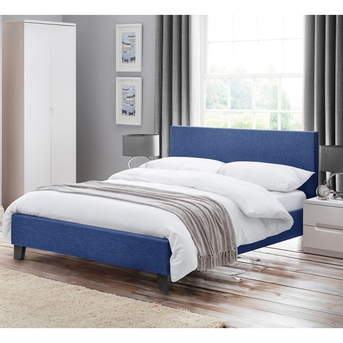Rialto Dark Blue Linen Fabric Bed Frame - 5ft Kingsize