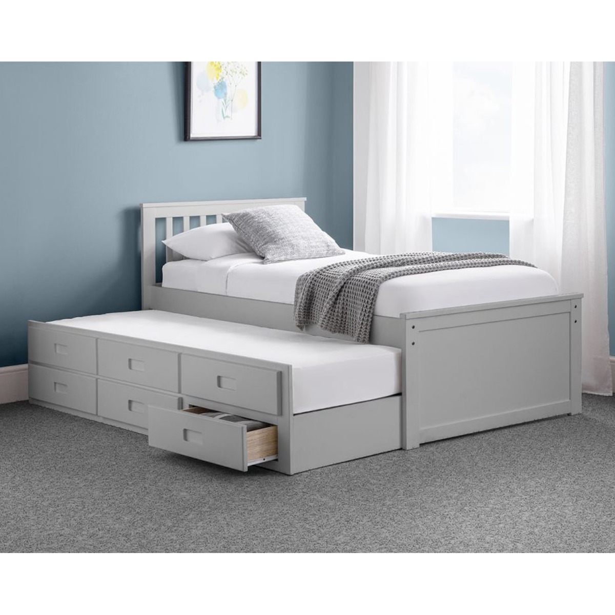 Maisie Solid Pine Cabin Bed with Drawers - Light Grey