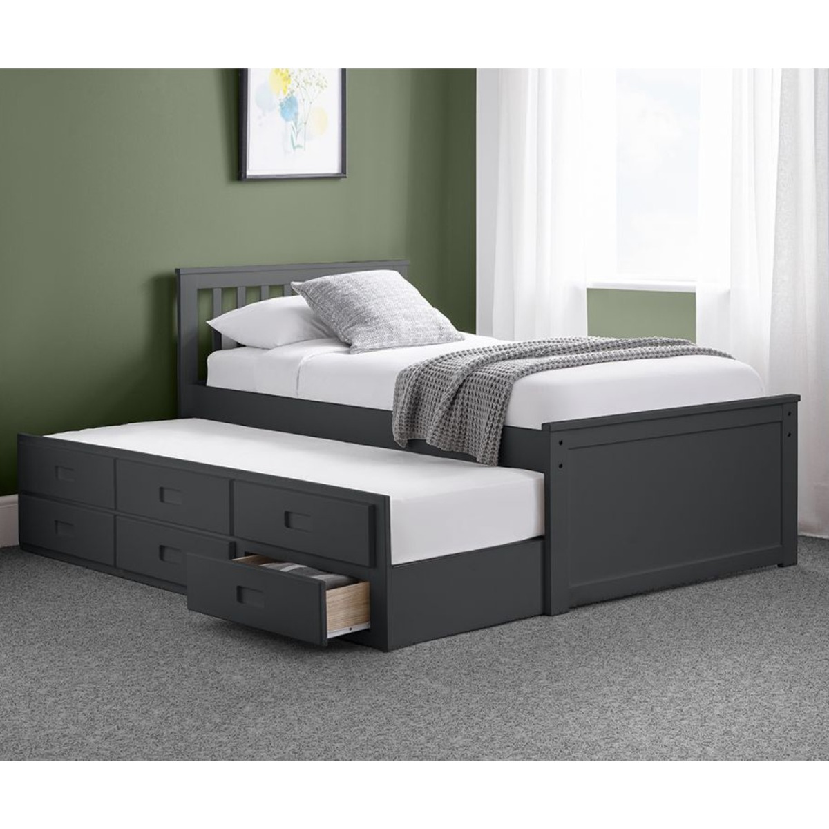 Maisie Solid Pine Cabin Bed with Drawers - Anthracite
