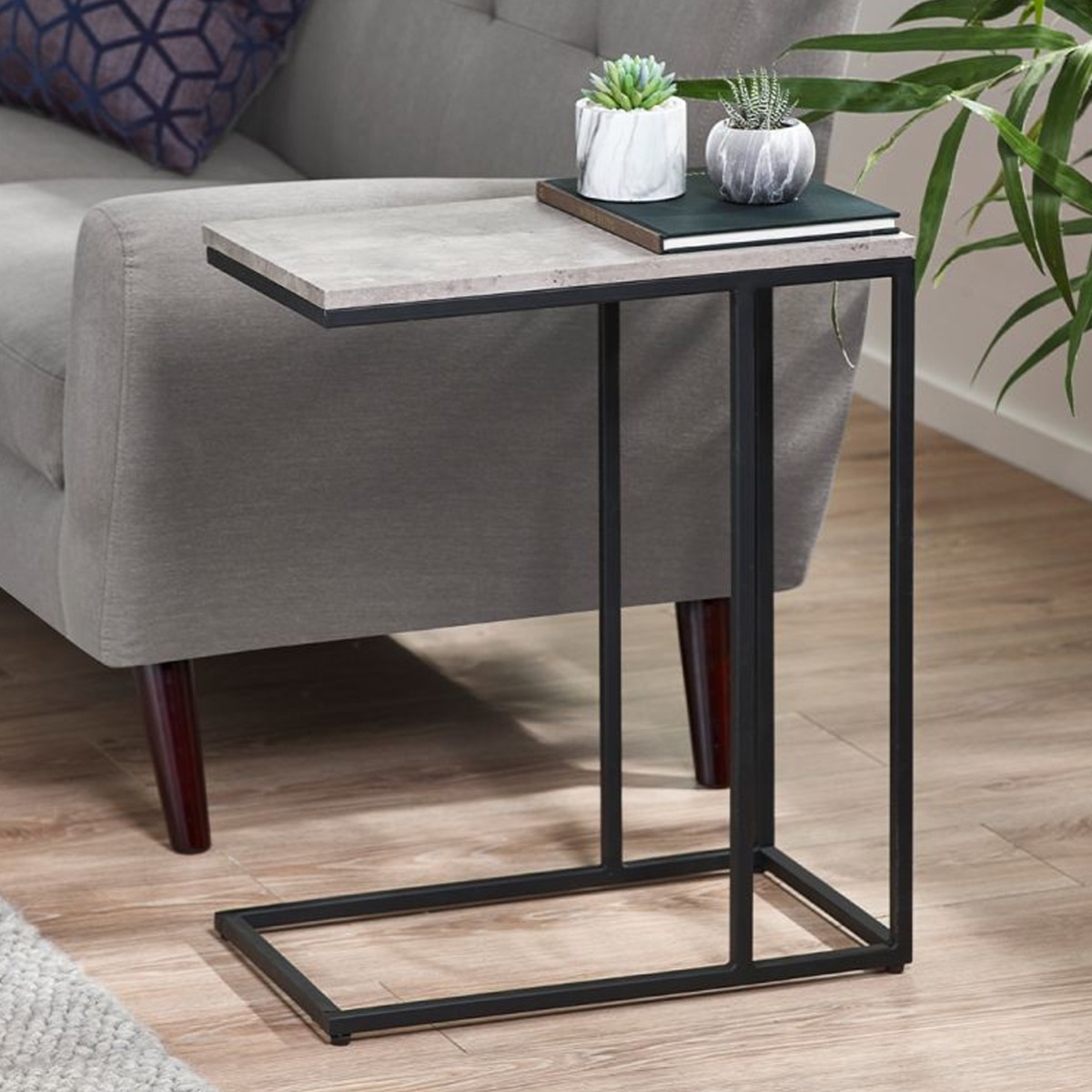 Staten Metal Frame Drinks Table - Concrete Effect
