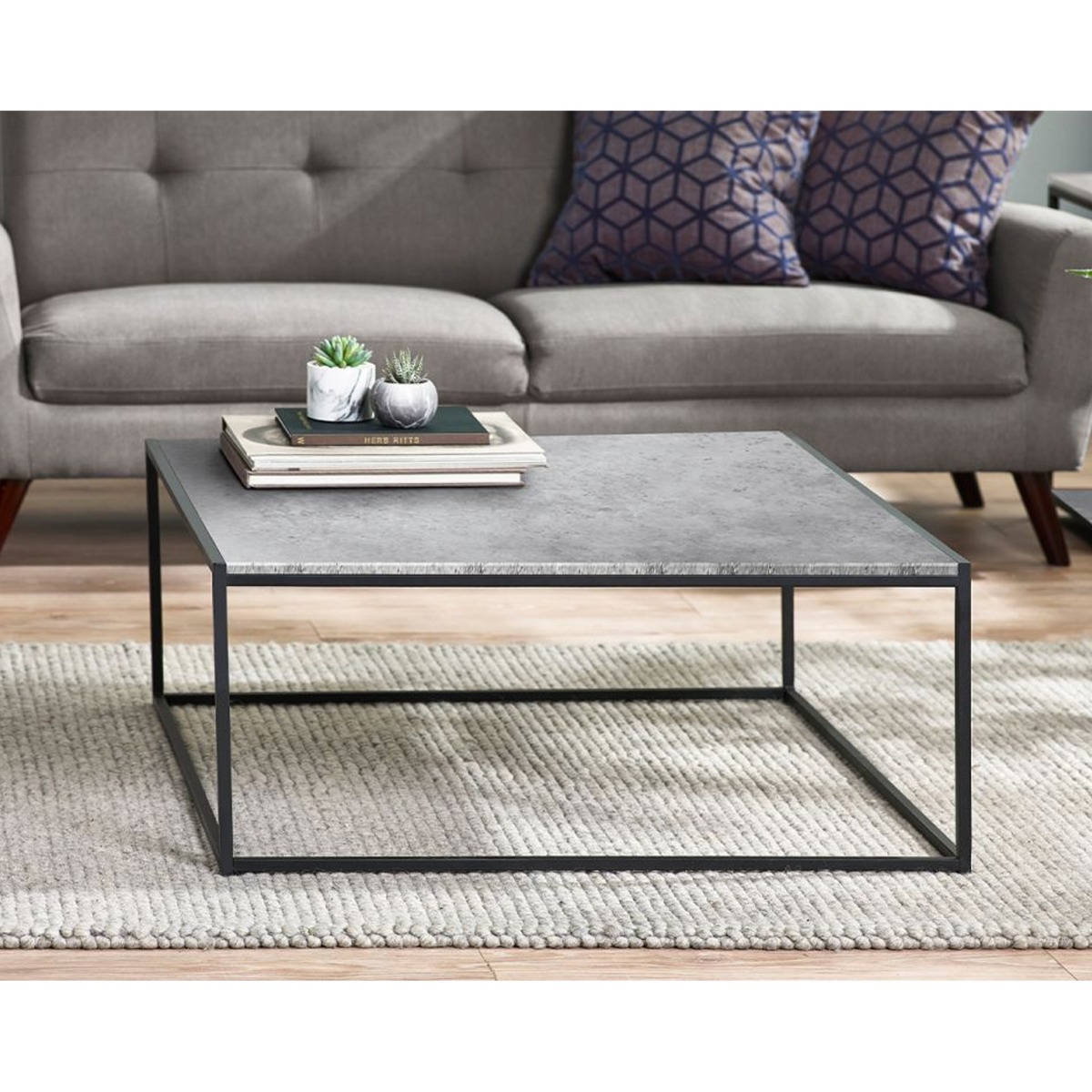 Staten Metal Frame Square Coffee Table - Concrete Effect