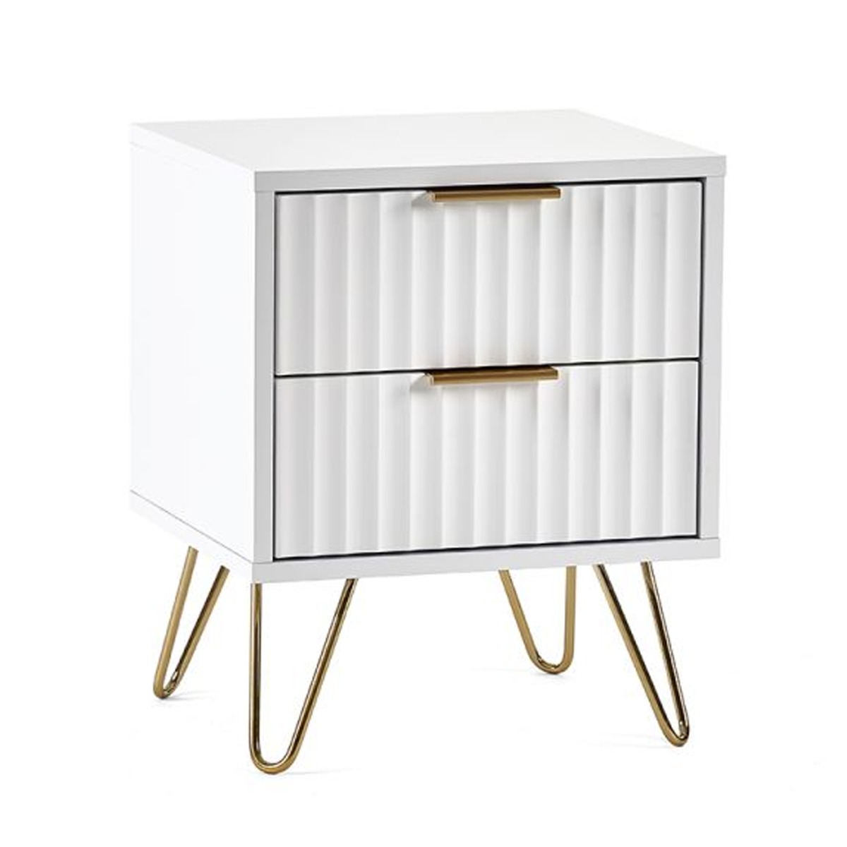 Bedside Table - BRUSHED 2 Drawer Nightstand Matt White 45cm