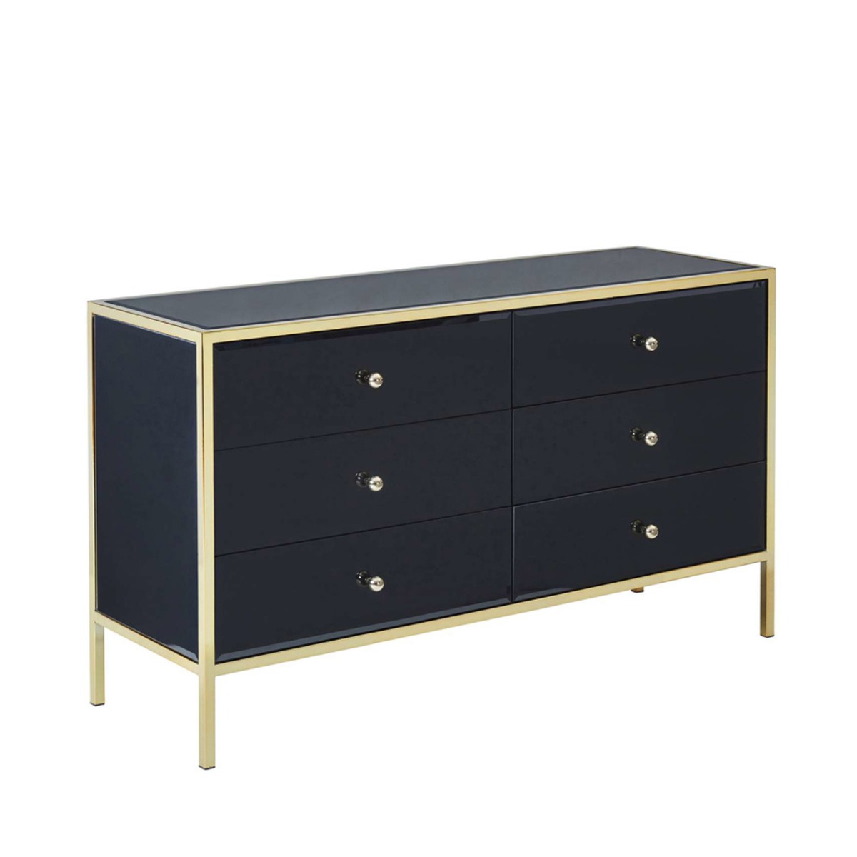 FIESTA Black Chest of Drawers - Large-sized, 6 Drawers, Double