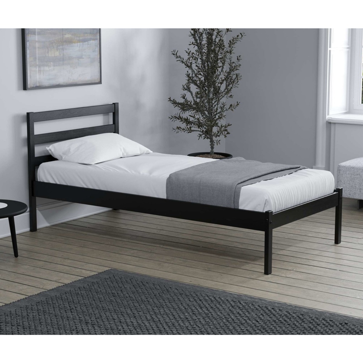 Black Finish Solid Pine Wood Frame - Single 3ft
