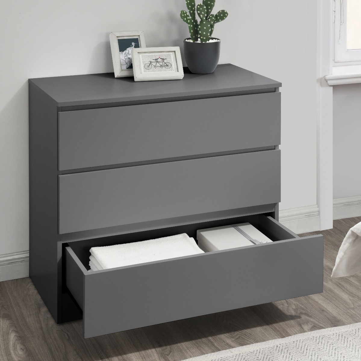 OPAL Grey Chest of Drawers - Medium-sized, 3 Drawers