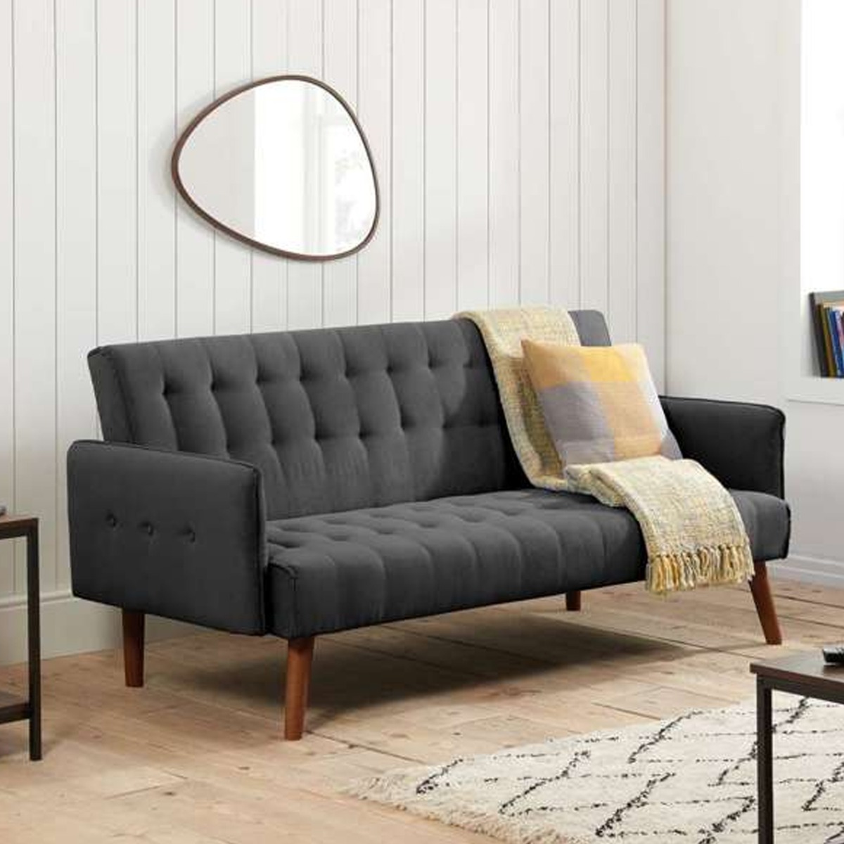 Hudson Upholstered 3 Seater Click-clack Sofa Bed - Charcoal