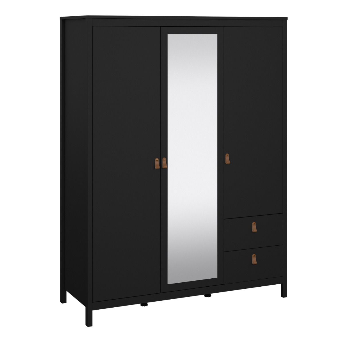 BURNLEY 3 Door Mirrored Wardrobe with 2 Drawers Matt Black - 150cm