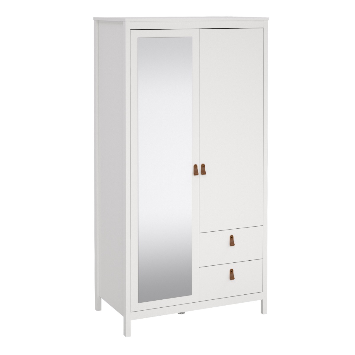 BURNLEY 2 Door Mirrored Wardrobe with 2 Drawers White - 102.3cm