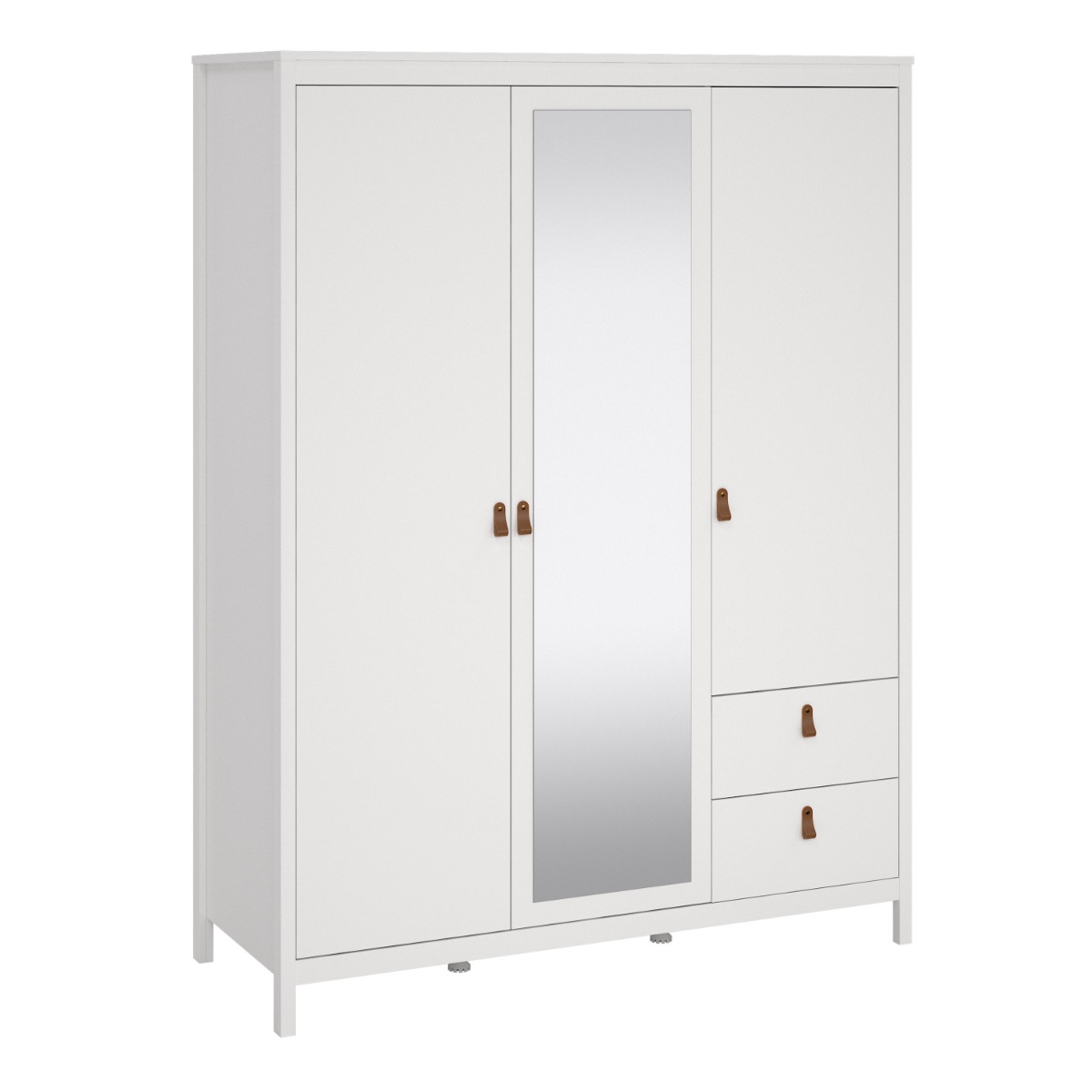 BURNLEY 3 Door Mirrored Wardrobe with 2 Drawers White - 150cm