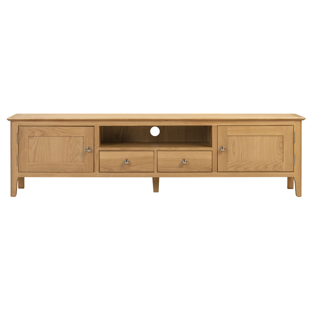 Cotswold Stylish Design Tv Unit Stand With 2 Drawers And Open Shelves - Oak