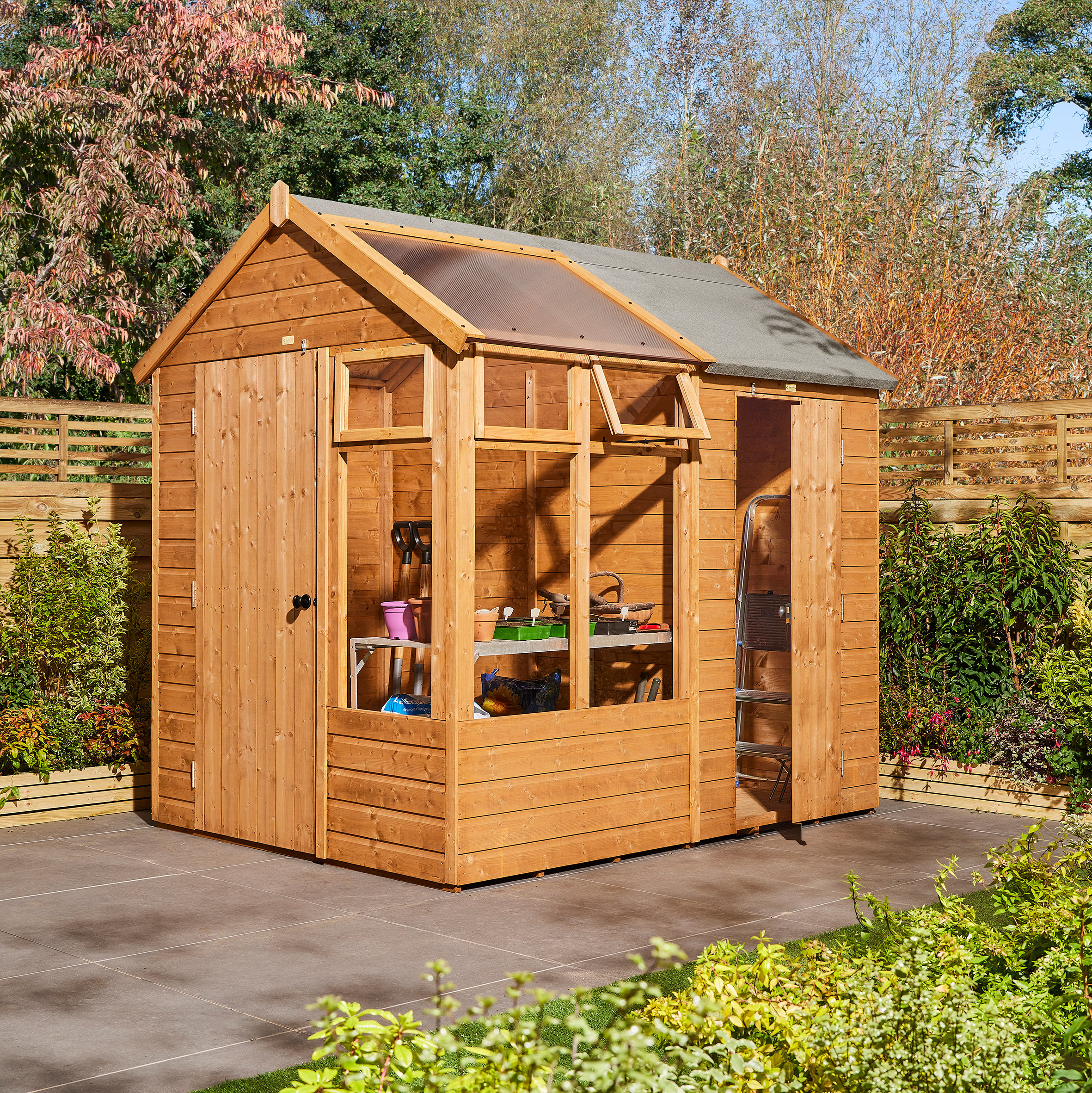 ORMSBYNE Garden Potting Shed with Store 8x6 - Light Oak