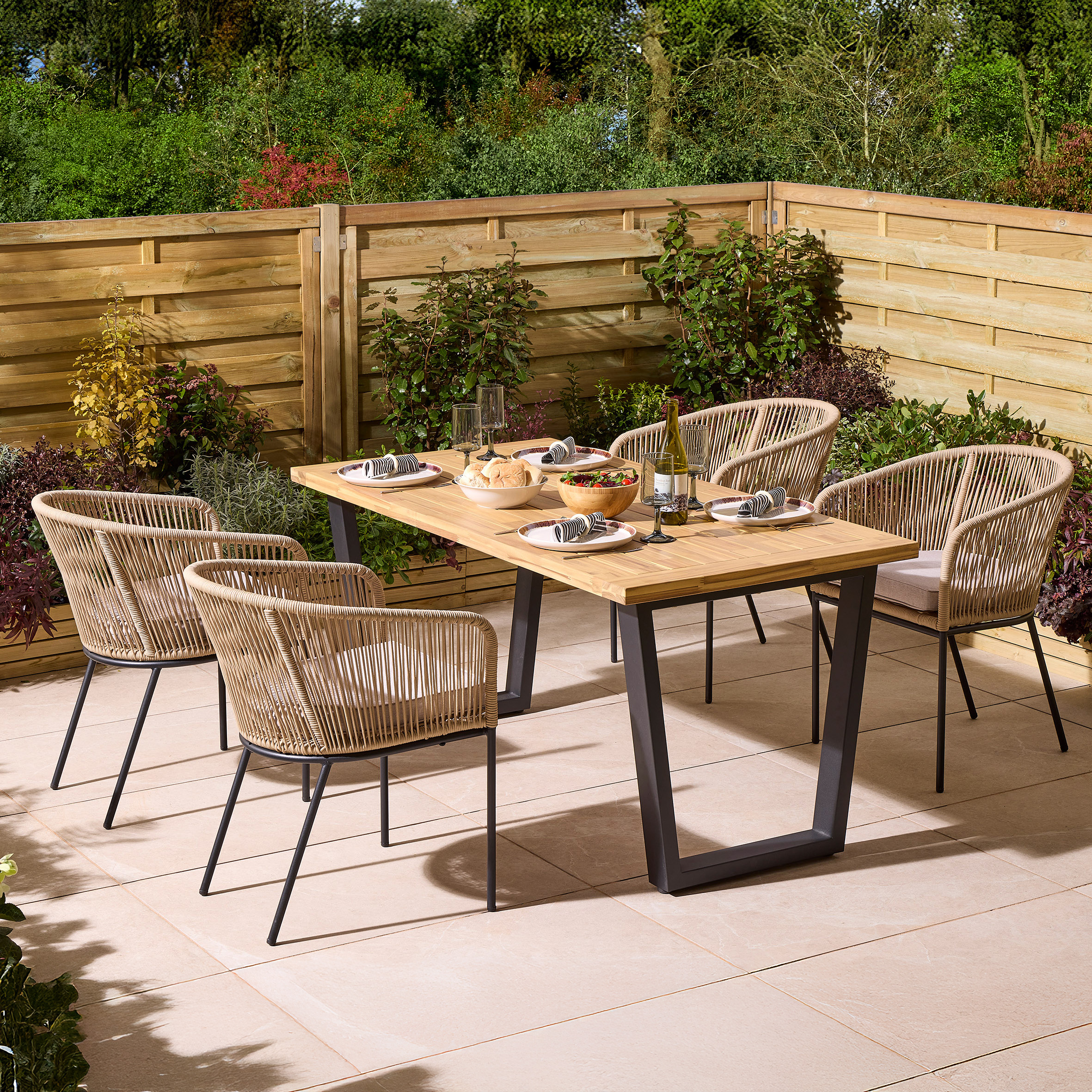 HARROWIN Garden 4 Seater Table and Chair Set, 160cm - Oak Finish