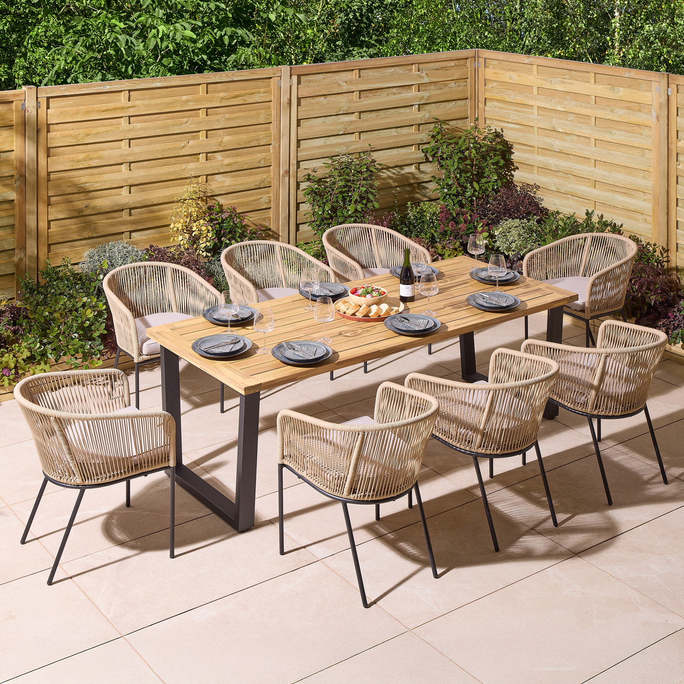 HARROWIN Garden 8 Seater Table and Chair Set, 210cm - Oak Finish