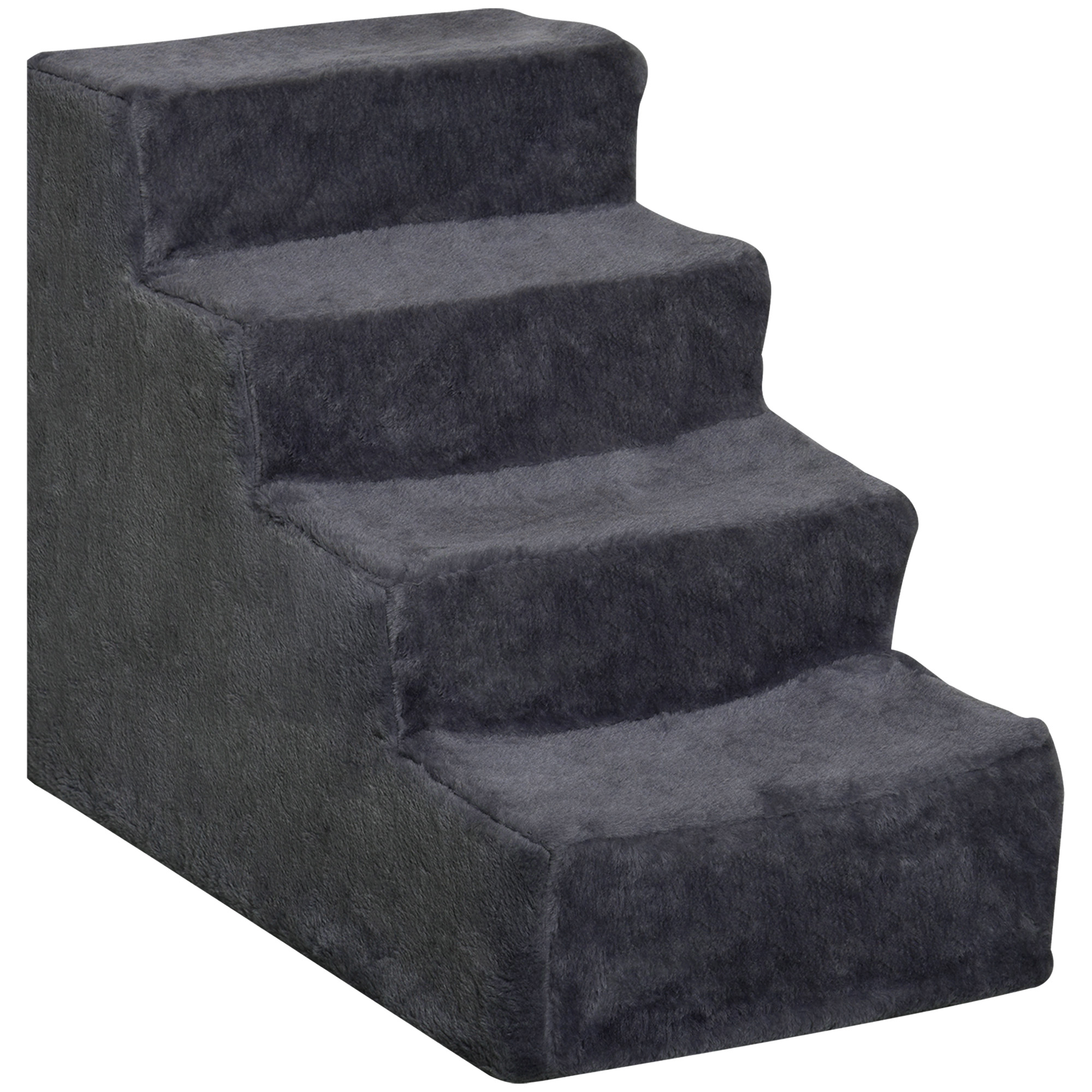 PAWSTER Four Step Dog Stairs with Washable Plush Cover Dark Grey