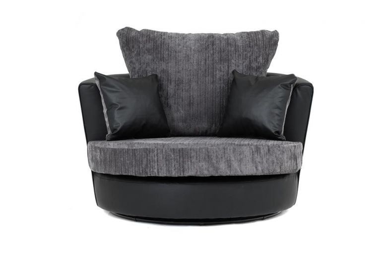 DYLAN Faux Leather and Chenille Fabric Swivel Chair - Black and Grey