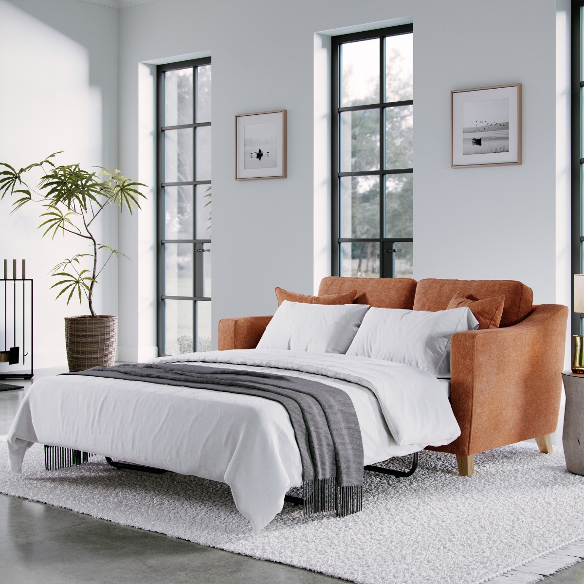 2 Seater Sofa Bed - KRISTY Fabric - Orange