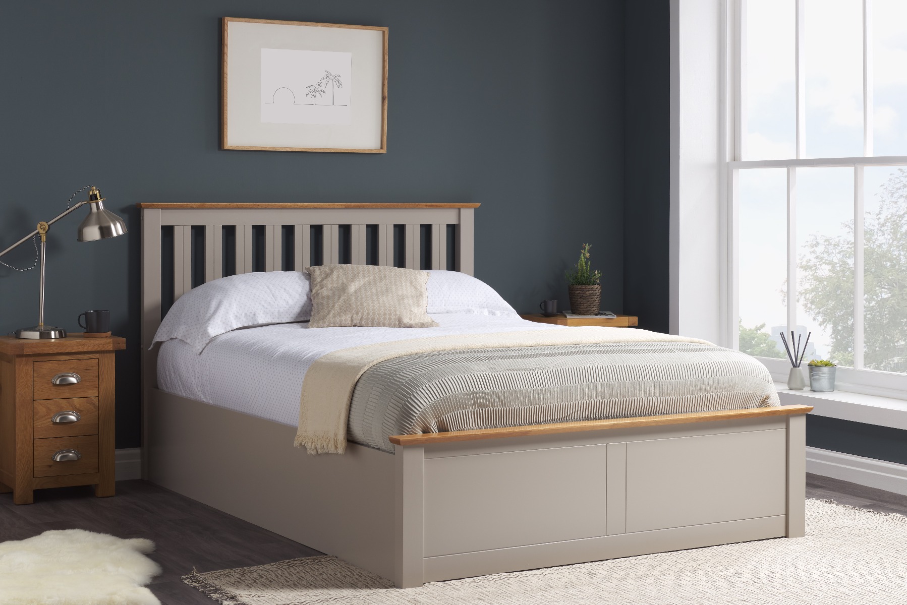 Phoenix Wooden Ottoman Storage Grey Bed - Standard Double 4ft6