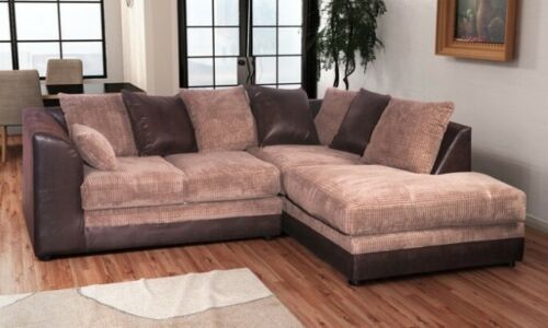 MESHA Jumbo Cord 4 Seater Corner Sofa - L Shaped - Right Hand Facing - Brown and Beige