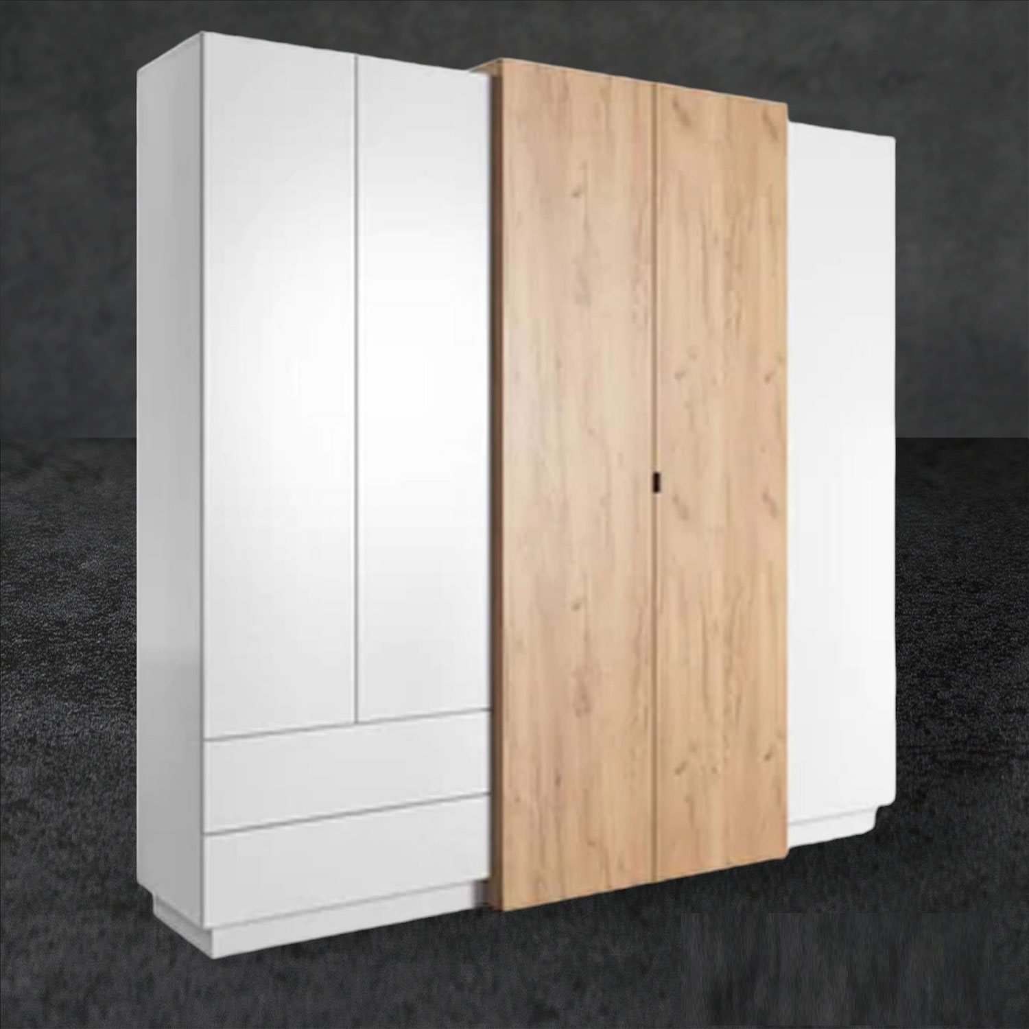 PANTHEON 4 Door Mirrored Wardrobe with 2 Drawers White and Oak - 230cm