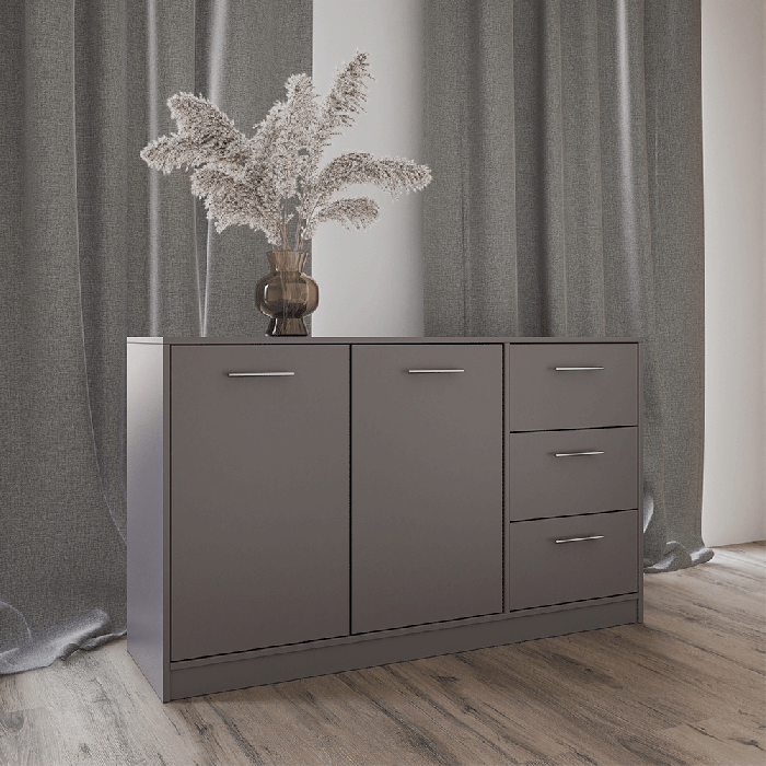 KIRKLEES 2 Door Sideboard with 3 Drawers - Grey